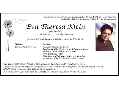 Traueranzeige Eva Klein, Weiden