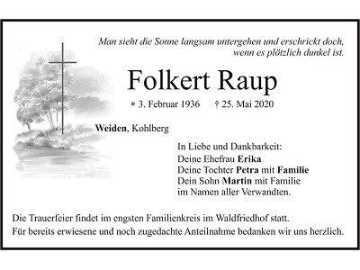 Traueranzeige Folkert Raup, Weiden