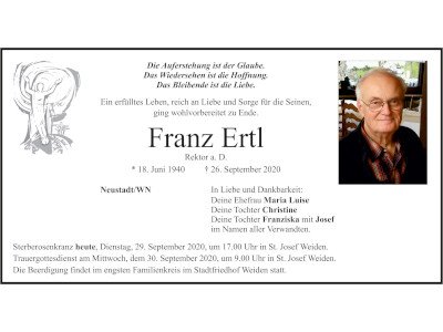 Traueranzeige Franz Ertl, Neustadt/WN