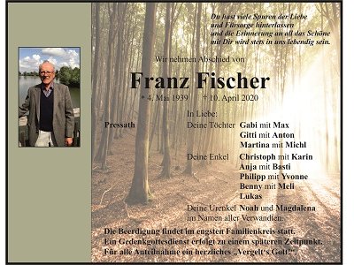 Traueranzeige Franz Fischer, Pressath