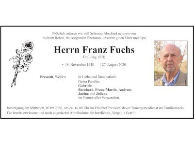 Traueranzeige Franz Fuchs, Pressath