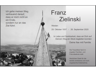 Traueranzeige Franz Zielinski, Weiden
