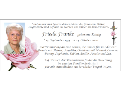 Traueranzeige Frieda Franke