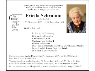 Traueranzeige Frieda Schramm, Weiden