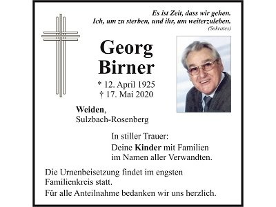 Traueranzeige Georg Birner, Weiden