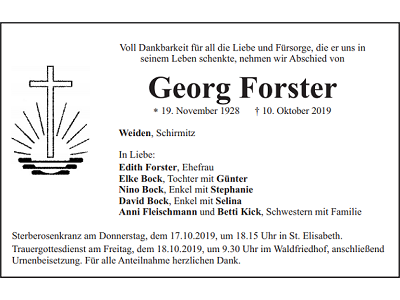 Traueranzeige Georg Forster, Weiden