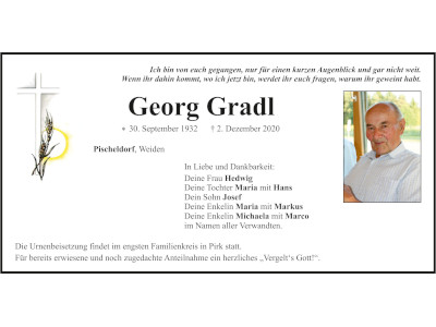 Traueranzeige Georg Gradl, Pischeldorf