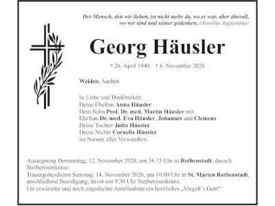 Traueranzeige Georg Häusler, Weiden