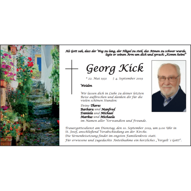 Traueranzeige Georg Kick, Weiden