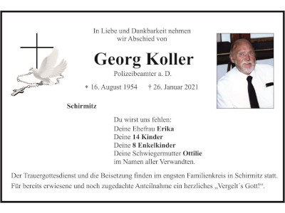 Traueranzeige Georg Koller, Schirmitz