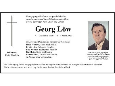 Traueranzeige Georg Löw, Schlattein