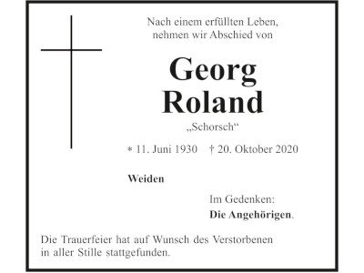 Traueranzeige Georg Roland, Weiden