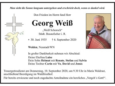 Traueranzeige Georg Weiß, Weiden