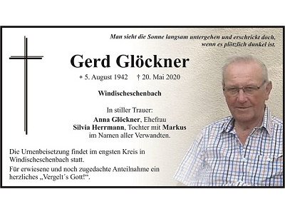 Traueranzeige Gerd Glöckner, Windischeschenbach