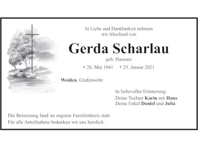 Traueranzeige Gerda Scharlau, Weiden
