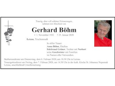 Traueranzeige Gerhard Böhm, Letzau