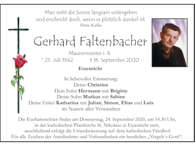 Traueranzeige Gerhard Faltenbacher, Etzenricht