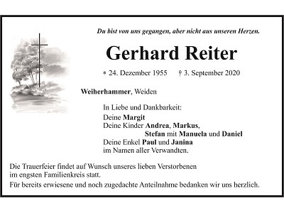 Traueranzeige Gerhard Reiter, Weiherhammer