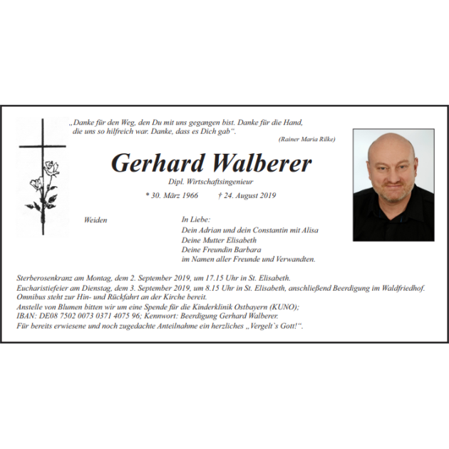 Traueranzeige Gerhard Walberer, Weiden