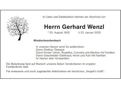 Traueranzeige Gerhard Wenzl, Windischeschenbach