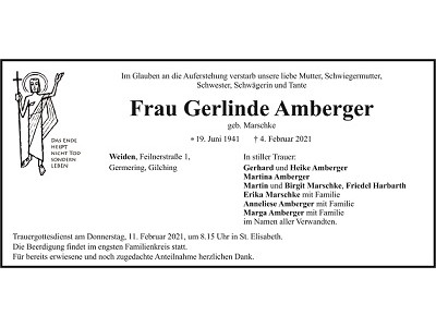 Traueranzeige Gerlinde Amberger, Weiden