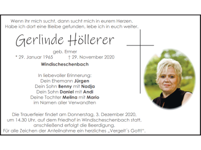 Traueranzeige Gerlinde Höllerer, Windischeschenbach