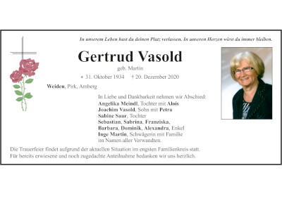 Traueranzeige Gertrud Vasold, Weiden