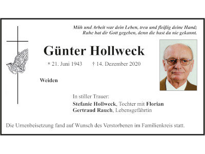 Traueranzeige Günter Hollweck, Weiden