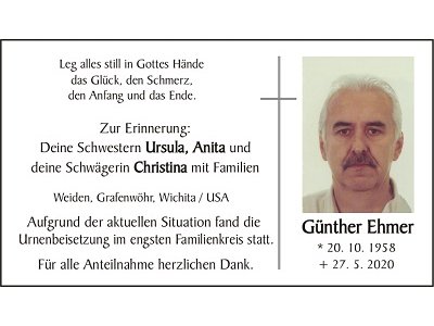 Traueranzeige Günther Ehmer, Weiden