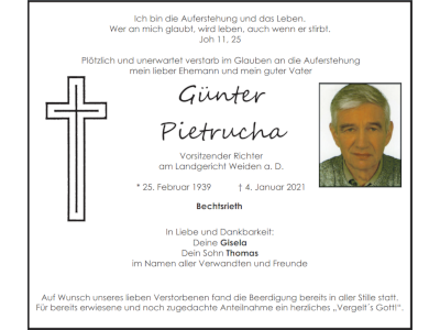 Traueranzeige Günther Pietrucha, Bechtsrieth
