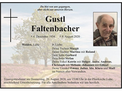 Traueranzeige Gustl Faltenbacher, Weiden