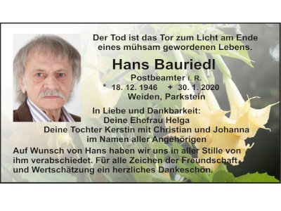 Traueranzeige Hans Bauriedl, Weiden