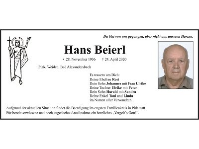 Traueranzeige Hans Beierl, Pirk