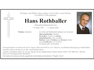 Traueranzeige Hans Rothballer, Weiden