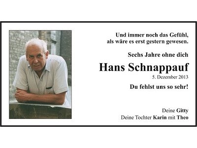 Traueranzeige Hans Schnappauf