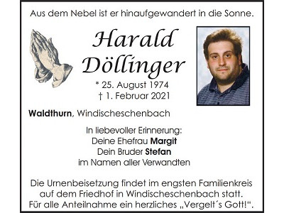 Traueranzeige Harald Döllinger, Waldthurn