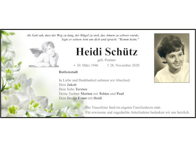 Traueranzeige Heidi Schütz, Rothenstadt