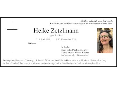 Traueranzeige Heike Zetzlmann, Weiden