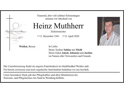 Traueranzeige Heinz Muthherr, Weiden