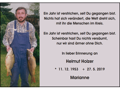Traueranzeige Helmut Holzer, Weiden