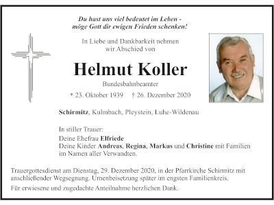 Traueranzeige Helmut Koller, Schirmitz