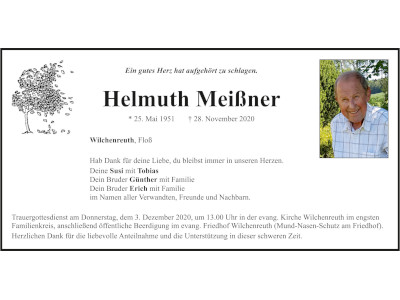 Traueranzeige Helmuth Meißner, Wilchenreuth