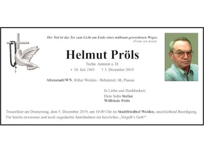 Traueranzeige Helmut Pröls, Altenstadt/WN