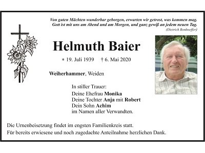 Traueranzeige Helmuth Baier, Weiherhammer