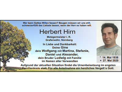 Traueranzeige Herbert Hirn, Grafenwöhr