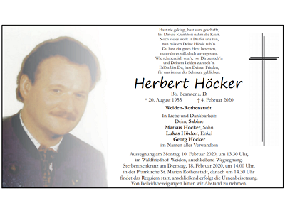 Traueranzeige Herbert Höcker, Weiden-Rothenstadt
