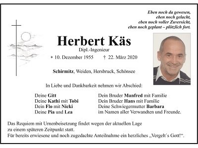Traueranzeige Herbert Käs, Schirmitz