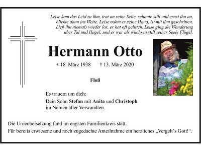 Traueranzeige Hermann Otto, Floß