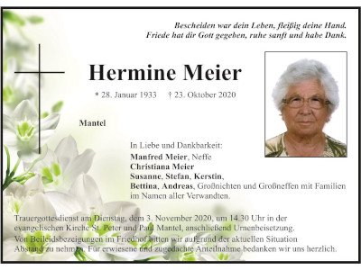 Traueranzeige Hermine Meier, Mantel