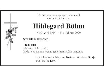 Traueranzeige Hildegard Böhm, Störnstein